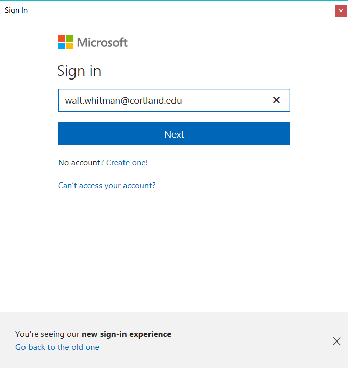 Screenshot of window asking for email address